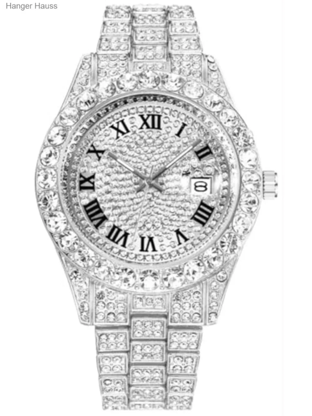 Iced-Out Bling Diamond Luxury Quartz Watch with Date - Adjustable Men's